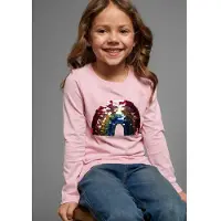Kidsworld Langarmshirt "Regenbogen Pailletten-Applikation" Langarm, Basic-Passform, mit schimmernden Pailletten-Applikationen