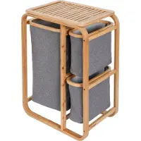 Lumaland Wäschekorb aus Bambus - 1 XL Fach + 2 Kompaktfächer - 49,5 x 33 x 71 cm - Grau