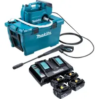Makita DHW 080 PT4K Akku Hochdruckreiniger 36 V ( 2x 18 V ) 80 bar 380 l/h Brushless + 4x Akku 5,0 Ah + Doppelladegerät