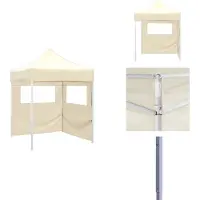 vidaXL Profi-Partyzelt Faltbar mit 2 Seitenwänden 2×2m Stahl Creme - Pavillons & Partyzelte