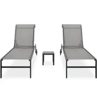 The Living Store Sonnenliegen 2 Stk. mit Tisch Textilene und Stahl
