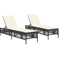 vidaXL Sonnenliegen 2 Stk. mit Tisch Schwarz Poly Rattan