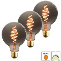 Lybardo 3-er Set LED-Lampen E27 | 6 Watt dimmbar | 1800K extra warmweiß | Kugel 95 mm | Smoke | Spiralwendel | Smoke |