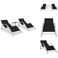 The Living Store Sonnenliegen 2 Stk. mit Tisch Aluminium Schwarz