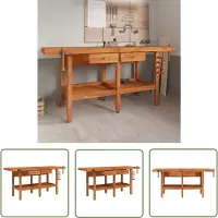 The Living Store Werkbank mit Schubladen Schraubstöcken 192x62x83 cm Akazienholz