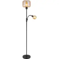 Globo Stehleuchte Metall schwarz matt, Glas amber, Kippschalter, Flexo, ø: 250mm, H: 1650mm, Kabellänge 1800mm, Leselicht-DM: 100 mm, exkl. 1x E27 40W 230V, exkl. 1x E14 LED 15W 230V