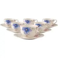 Villeroy & Boch Tasse "Frühstückstassen mit Untertassen Mariefleur Gris Basic 290 ml 6er Set bunt", bunt, 6 tlg., Porzellan, Trinkgefäße, Tasse