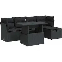 vidaXL 6-tlg. Garten-Sofagarnitur mit Kissen Schwarz Poly Rattan