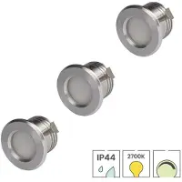 Lybardo 3-er Set LED-Mini-Einbaustrahler | 3 Watt dimmbar | 2700K warmweiß | Ø 37 mm | IP44 | Silber