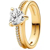 Pandora 163100C01 Damen-Ring Doppelschiene mit Herz Goldfarben