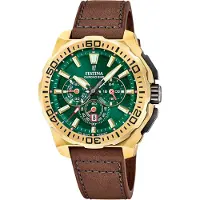 Festina Chronograph "Chrono Bike 2025", braun (dunkelbraun, dunkelgrün), Armbanduhren, Herren, Chronograph, Quarzuhr, Armbanduhr, Herrenuhr, Lederarmband, analog, Tag