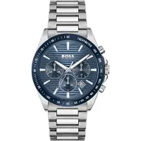 HUGO BOSS Chronograph "STRIKE CHRONO", silber (silberfarben, blau, blau), Armbanduhren, Herren, silberfarben, Chronograph, Quarzuhr, Armbanduhr, Herrenuhr, Edelstahlarmband, analog, Tag