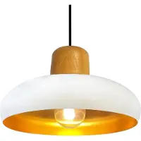 Bamyum Androa Hängelampe Esstisch Gold Metall 40 cm 1 flamming, Deckenlampe Pendelleuchte Esstisch Holz Vintage Deckenleuchte Küchenlampe Hängend - Weiß