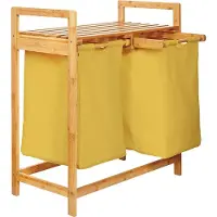 Lumaland Wäschekorb aus Bambus mit 2 ausziehbaren Wäschesäcken - 73 x 64 x 33 cm - Gelb
