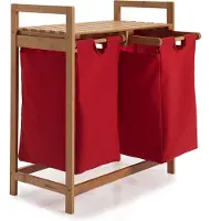Lumaland Wäschekorb aus Bambus mit 2 ausziehbaren Wäschesäcken - 73 x 64 x 33 cm - Rosa