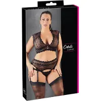Cottelli Plus Size - Strassverziertes Spitzen-Unterwäscheset (schwarz) - 2XL