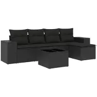 vidaXL 6-tlg. Garten-Sofagarnitur mit Kissen Schwarz Poly Rattan