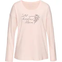 Vivance Pyjamaoberteil pink Gr. 32/34 für Damen. Rundhals und Print, Schriftzug. Loose Fit. Nachhaltig.