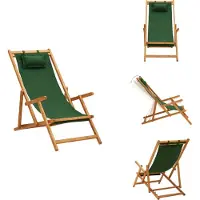 vidaXL Klappbarer Strandstuhl Eukalyptus Massivholz und Stoff Grün - Gartenstühle