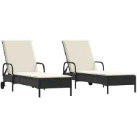 The Living Store Sonnenliegen mit Auflagen 2 Stk. Schwarz Poly Rattan