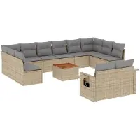 vidaXL 13-tlg. Garten-Sofagarnitur mit Kissen Beige Poly Rattan