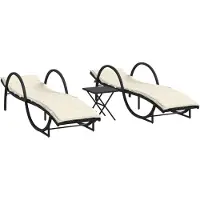 The Living Store Sonnenliegen 2 Stk. mit Tisch Schwarz Poly Rattan