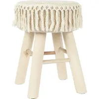 WDMT Handgefertigter Holzhocker mit Makramee-Sitz – Ø 28 x 40 cm – Braun