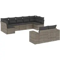 vidaXL 9-tlg. Garten-Sofagarnitur mit Kissen Grau Poly Rattan