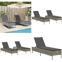 vidaXL Sonnenliegen mit Auflagen 2 Stk. Grau Poly Rattan
