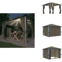 vidaXL Pavillon mit Vorhängen & LED-Lichterkette 300x300 cm Taupe Alu - Pavillons & Partyzelte