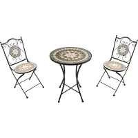 Axi Amélie Bistroset 3-teilig mit Mosaik Design Stern in Grau / Braun | Bistrotisch mit 2 Stühlen | Bistro Gartenmöbel Set für Garten / Balkon /