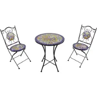 Axi Amélie Bistroset 3-teilig mit Mosaik Design in Blau / Gelb | Bistrotisch mit 2 Stühlen | Bistro Gartenmöbel Set für Garten / Balkon / Terrasse | Balkonset / Sitzgruppe Mediterraner Stil