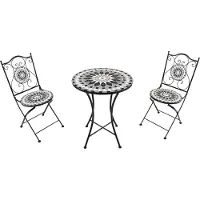 Axi Amélie Bistroset 3-teilig mit Mosaik Design in Schwarz / Weiß | Bistrotisch mit 2 Stühlen | Bistro Gartenmöbel Set für Garten / Balkon / Terrasse | Balkonset / Sitzgruppe