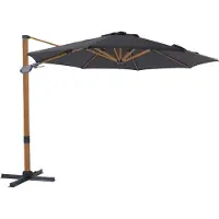 Axi Cyrus Premium Ampelschirm Rund Ø 300 cm in Holz Look / Grau | Runder Sonnenschirm für Garten / Terrasse mit Aluminium Rahmen | Inkl. Kreuzfuß &