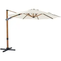 Axi Cyrus Premium Ampelschirm Rund Ø 300 cm in Holz Look / Beige | Runder Sonnenschirm für Garten / Terrasse mit Aluminium Rahmen | Inkl. Kreuzfuß &