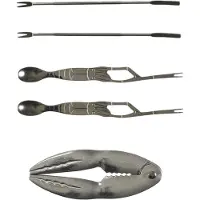 WDMT 5-teiliges Meeresfrüchte-Besteckset – Inklusive Edelstahl-Krabbenknacker, Löffel und Schaber – Silber