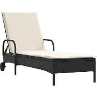The Living Store Sonnenliege mit Rollen und Auflage Schwarz Poly Rattan