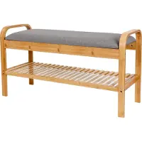 Lumaland - Schuhregal aus Bambus mit Sitzbank - 90 x 50 x 30 cm - Grau