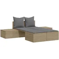 The Living Store Doppel-Sonnenliege mit Auflagen Beige Poly Rattan