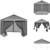 vidaXL Hexagonal Pop-Up Zelt mit 6 Seitenwänden Grau 3,6x3,1 m - Pavillons & Partyzelte