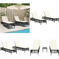 vidaXL Sonnenliegen 2 Stk. mit Tisch Schwarz Poly Rattan