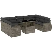 vidaXL 10-tlg. Garten-Sofagarnitur mit Kissen Grau Poly Rattan