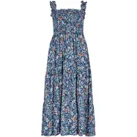Apricot Midikleid "Florales Midikleid" mit gesmoktem Oberteil