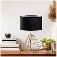 Opviq , Hochwertige Tischlampe, Metallkörper, Gold, 25 x 25 x 43 cm | Stoffschirm Ø25 h:15 cm | 200 cm Kabel mit Schalter | E27 Fassung, max. 40 W, IP20, Modernes Design.