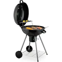 Relaxdays Kugelgrill, Ø 53 cm, 2 Grillrost, Thermometer, Aschesammler, Holzkohlgrill mit Rädern, BBQ, Smoker, schwarz