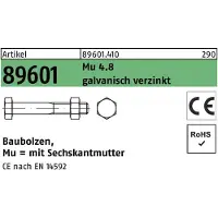 Industrial Quality Supplies Baubolzen R 89601 CE 6-kantmutter M 20 x 680 Mu 4.8 galvanisch verzinkt
