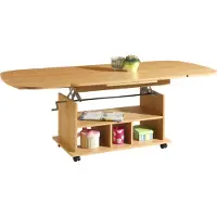 Hela Couchtisch mit Funktion, Wohnzimmertisch Babsi - Nachbildung Buche - höhenverstellbar und ausziehbar - Rollenfüße - große Ablage - 107x157x67cm