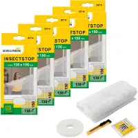 SCHELLENBERG 5er Pack 50714 Fliegengitter für Fenster, Insektenschutz ohne bohren, zuverlässiger Schutz gegen Mücken, Fliegen und Insekten mit Befestigungsband, 130 x 150 cm, weiß