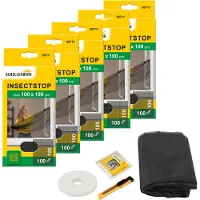 SCHELLENBERG 5er Pack 50711 Fliegengitter für Fenster, Insektenschutz ohne bohren, zuverlässiger Schutz gegen Mücken, Fliegen und Insekten mit Befestigungsband, 100 x 100 cm, anthrazit