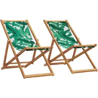 vidaXL Strandstühle 2 Stk. Klappbar Blattmuster Stoff und Massivholz